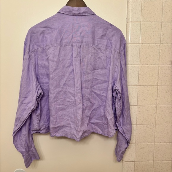 GAP Purple Lavender Oversized 100% Linen Cropped Button Down Large Y2K Oversized - Picture 3 of 12